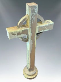 Monumental Mid-Century Modernist Bronze Church Roof Cross Finial - Architectural Salvage