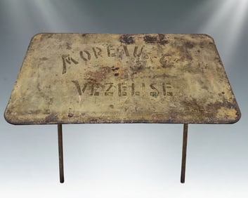 Antique French Brewery Advertising Folding Table, Moreaux & Cie Vezelise