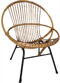 Iconic Pair of Mid-Century French Riviera Rattan Saucer Chairs, ca. 1960