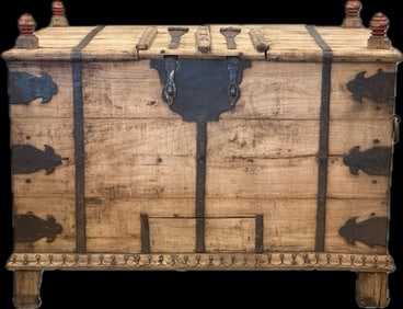 Antique Rajasthani Indian Dowry Chest (Damchiya) with Iron Mounts & Finials