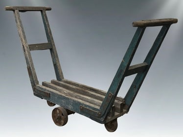 Antique Industrial Barrel Cart / Factory Dolly with Original Blue Paint