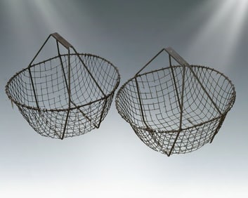 Lot of 5 Vintage Industrial Wire Gathering Baskets, Farmhouse Style