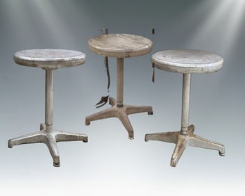 Authentic Set of 3 Toledo-Style Industrial Machinist Stools, Uhl Steel