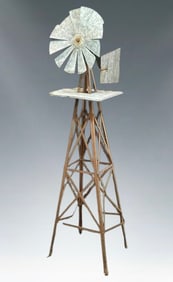 Authentic Vintage American Windmill Sculpture | Galvanized & Rusted Steel