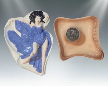 Lot of 2 Vintage Mid-Century Ceramic Ashtrays - Holland Mold Pin-Up & Hyde Park
