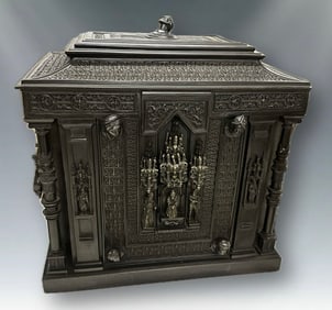 A Superb and Monumental Gothic Revival Cast Iron and Gilt-Bronze Casket, Continental, c. 1870