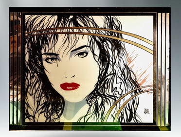 Monumental 1980s Laurel Postmodern Art Mirror in the Style of Patrick Nagel