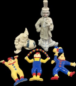 Lot of 5, Vintage Clowns Figurines
