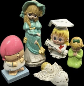 Lot of 5 Vintage Glass Figurines, Girls and Angels