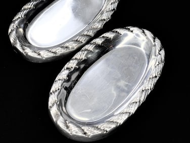 Pair of Vintage Silver-Plated Oval Trays with Rope Detailing