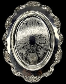 Vintage Lancaster Rose Silverplate Oval Serving Tray By Poole