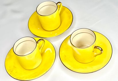 3x Fondeville Ambassadorware Foley Bone China Yellow Tea Cup and Saucer Set