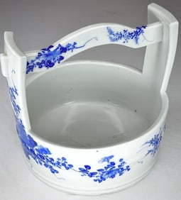 Blue and White Porcelain Basket with Floral Motif