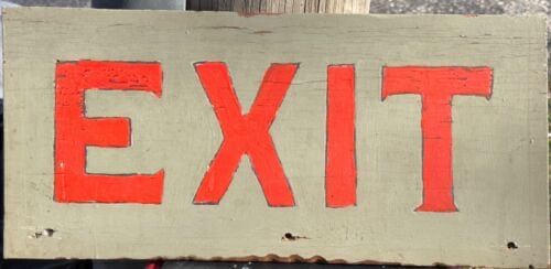 Antique Salvaged Schoolhouse Hand-Painted Wooden 'EXIT' Sign