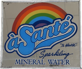 Vintage 'à Santé' Sparkling Mineral Water Advertising Mirrored Sign