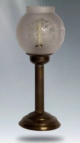 Victorian Style Brass and Frosted Glass Hurricane Lamp/Candleholder