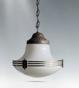 Vintage Art Deco Milk Glass Pendant Light