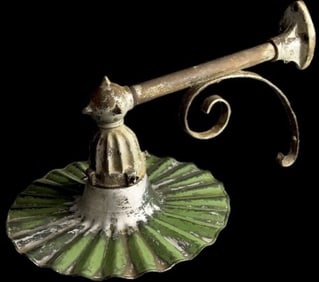 Vintage Large Industrial Green Enamel Ripple Shade and Cast Iron Wall Sconce