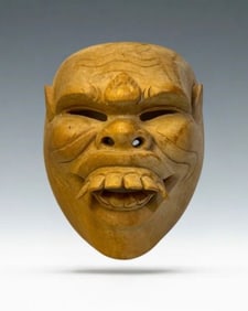 Traditional Asian Hand-Carved Wooden Mask
