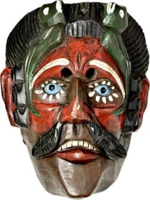 Vintage Hand-Carved Wooden Mask with Painted Details