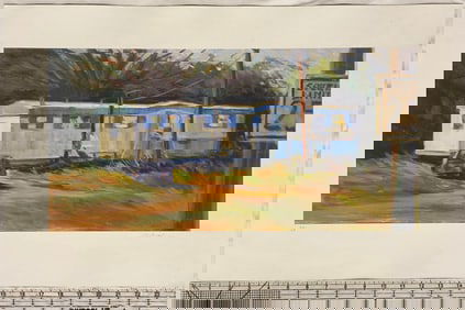 Contemporary Landscape Painting of Trailer and Speed Limit Sign - Signed by Schmidt