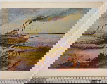 Limited Edition Lithograph of Steamboat Scene by Robert M. Rucker - Signed #451/975