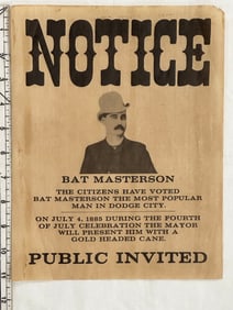 Vintage Bat Masterson Commemorative Notice Poster
