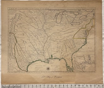 Vintage 1718 Carte de la Louisiane et du Cours du Mississipi Map
