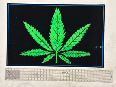 Vintage 1976 Blacklight Poster Featuring Cannabis Leaf