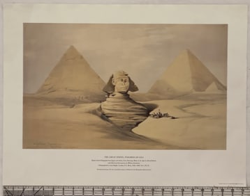 Hand-Colored Lithograph of The Great Sphinx, Pyramids of Giza by David Roberts
