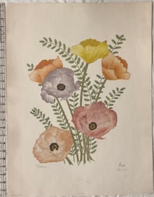Vintage Floral Botanical Print by Moran ‘Poppies’ Signed