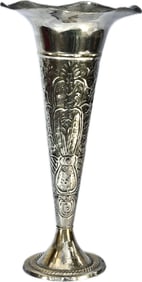 Antique Silver Trumpet Vase with Ornate Repoussé Design