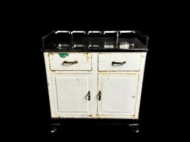 Vintage Porcelain-Enameled Metal Dental Cabinet