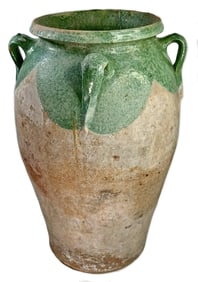Antique French Green Glazed Terracotta Large Pot