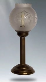 Victorian Style Brass and Frosted Glass Hurricane Lamp/Candleholder