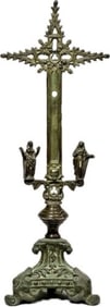 Fine 19th C. Italian Bronze Gothic Revival Altar Cross, Ex-Gallery, with Stabat Mater