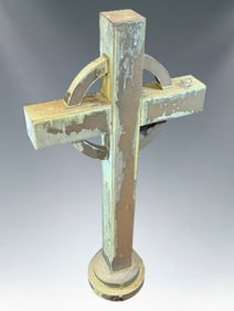Monumental Mid-Century Modernist Copper Church Roof Cross Finial - Architectural Salvage