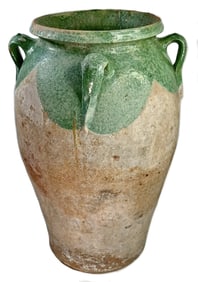 Antique French Green Glazed Terracotta Large Pot
