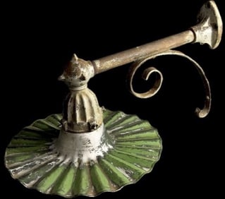 Vintage Large Industrial Green Enamel Ripple Shade and Cast Iron Wall Sconce