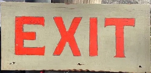 Antique Salvaged Schoolhouse Hand-Painted Wooden 'EXIT' Sign