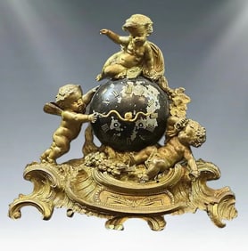 Antique 19th C. Japy Freres French Spelter Clock, Rococo Putti - FOR REPAIR
