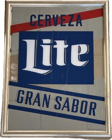 Vintage Miller Lite 'Cerveza Gran Sabor' Mirrored Advertisement