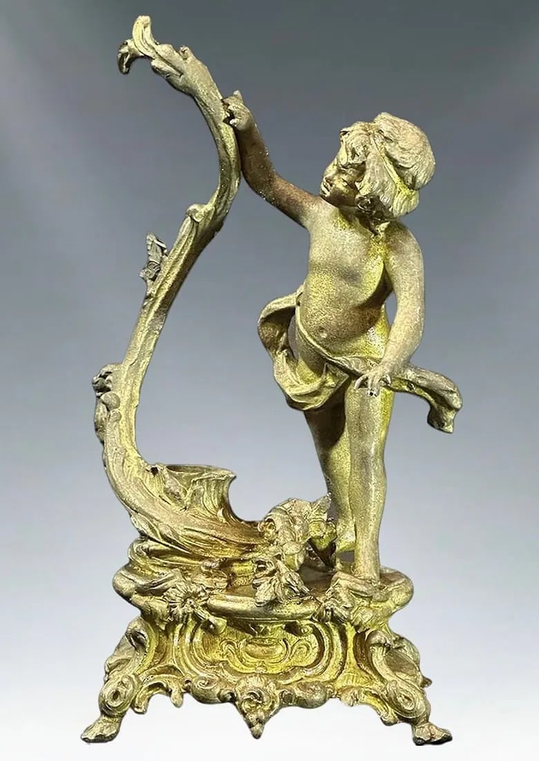 Late 19th/Early 20th C. French Rococo Revival Spelter Putto Candle Holder (1 of 2)