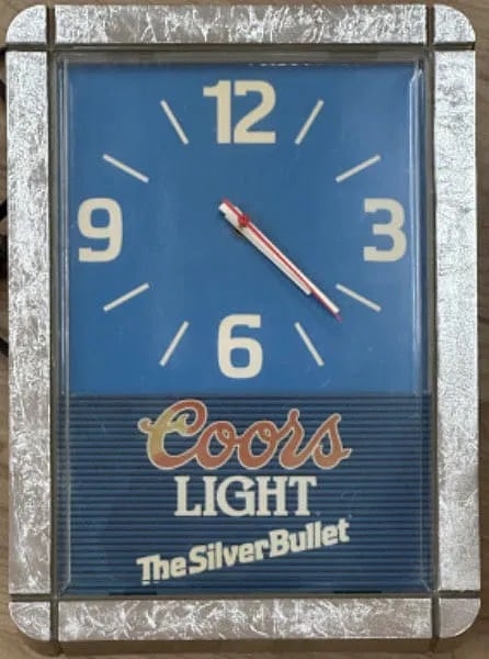 Coors Light "The Silver Bullet" Silver-Leafed Advertising Clock (1 of 1)