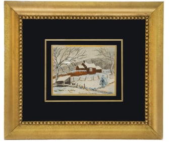 Chaumiere sous la Neige by Paul-Emile Pissarro, Watercolor & Charcoal