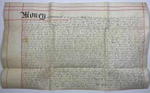 Land Indenture, Ink on Paper: Land Indentures - England is a 19th-century handwritten legal document related to property or land agreements. Known as indentures, these documents were commonly used to record transactions such as sa