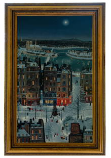Paris in Winter by Michel Delacroix, Limited Edition Serigraph: Michel Delacroix, Paris in Winter, limited edition serigraph, 37" x 22" (art), 45" x 30" (framed), signed lower left and numbered LXX/C lower right. This detailed winter scene of Paris features the Se