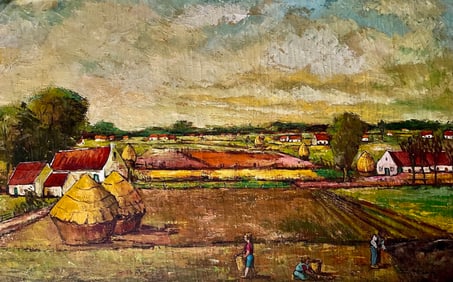 Farming Village Landscape - Unknown Artist, Oil on Canvas