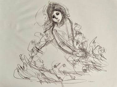 Seated Girl - Evelyn Favus, Signed Lithograph, 76/200