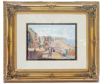 La Digue d'Arromaches - H. Claude Pissarro, Pencil with Pastel